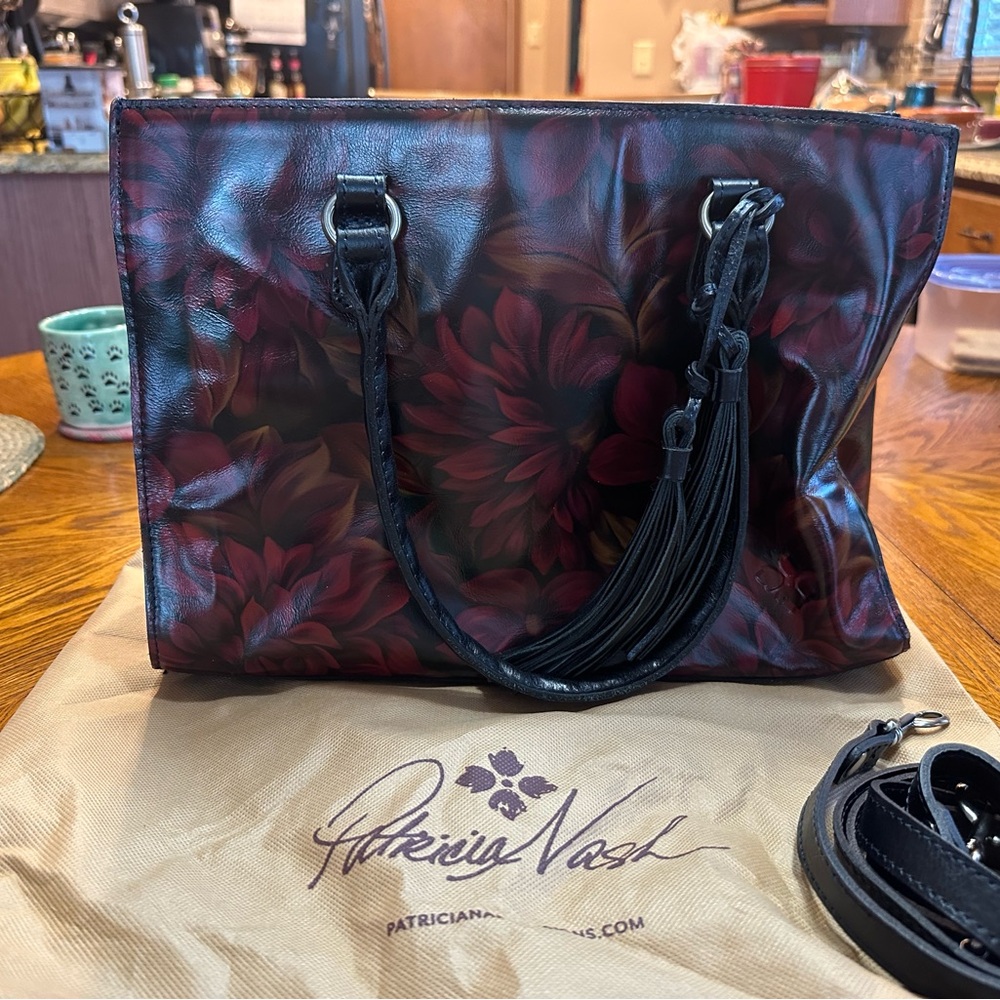 Patricia Nash Burgundy and Black Floral Tote